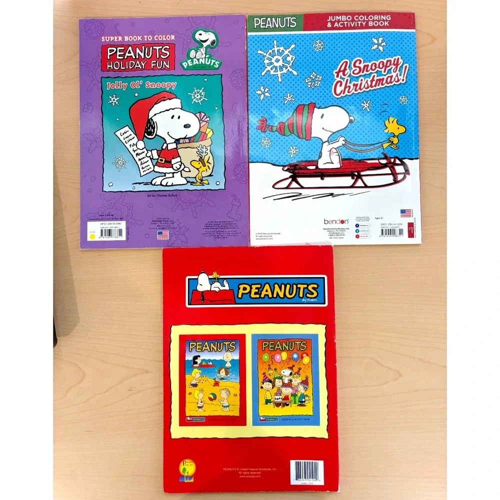LOT OF 3 Peanuts Snoopy Christmas Coloring Book Lot Holiday Fun Activity Books